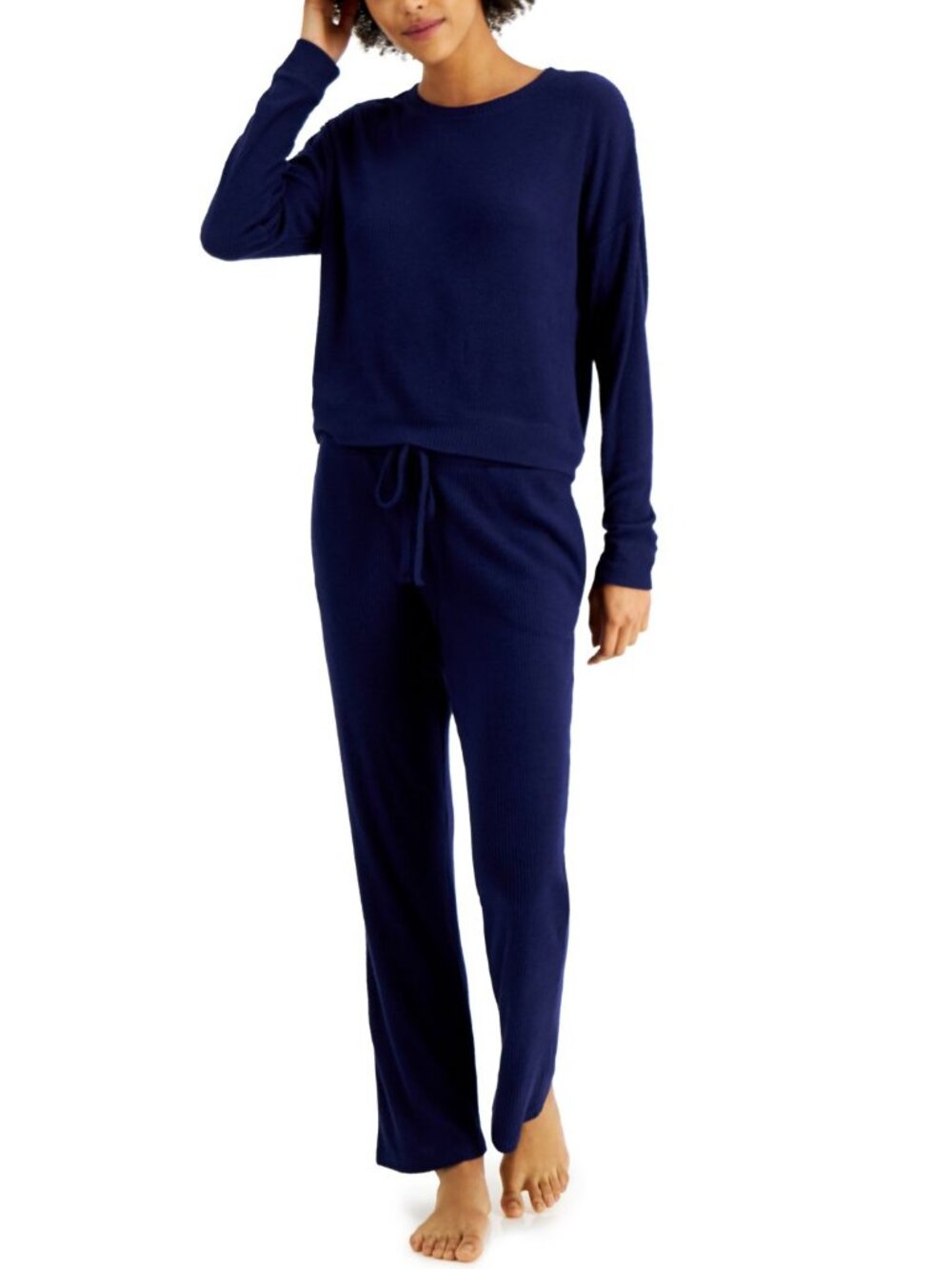 Alfani Womens Ribbed Wide Leg Pajama Set